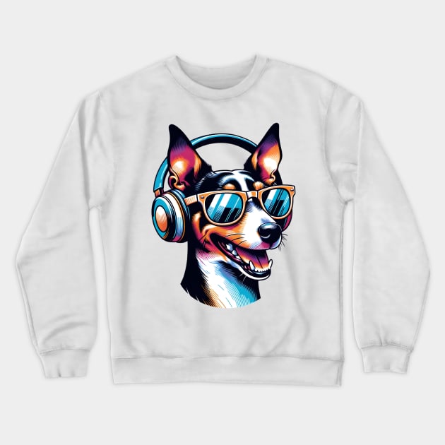 Smiling Rat Terrier DJ in Bold Japanese Art Crewneck Sweatshirt by ArtRUs